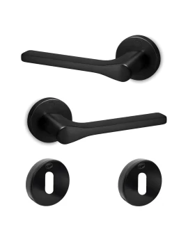 Πόμολα Πόρτας (Ζεύγος) χειρολαβές με ροζέτα Convex 1515 Ματ Μαύρο (Image 1)