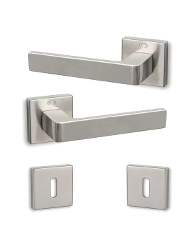 Πόμολα Πόρτας (Ζεύγος) χειρολαβές με ροζέτα Convex 1605 Ματ Νίκελ (Image 1)