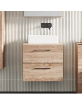 Έπιπλο με Πάγκο & 2 Συρτάρια & Λαβές Χωρίς Νιπτήρα Bergamo 60 Δρυς Φυσικό Ξύλο (60x45cm) (Image 1)