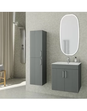 Έπιπλο Κρεμαστό με Νιπτήρα & 2 Ντουλάπια Fluted Orizon 50 Ανθρακί (50x45cm) (Image 1)