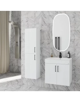 Έπιπλο Κρεμαστό με Νιπτήρα & 2 Ντουλάπια Fluted Orizon 50 Λευκό Ματ (50x45cm) (Image 1)