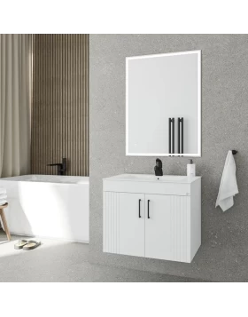 Έπιπλο Κρεμαστό με Νιπτήρα & 2 Ντουλάπια Fluted Orizon 60 Λευκό Ματ (60x45cm) (Image 1)