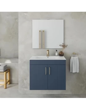 Έπιπλο Κρεμαστό με Νιπτήρα & 2 Ντουλάπια Fluted Orizon 60 Μπλε (60x45cm) (Image 1)