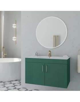 Έπιπλο Κρεμαστό με Νιπτήρα & 2 Ντουλάπια Fluted Orizon 80 Πράσινο (80x45cm) (Image 1)