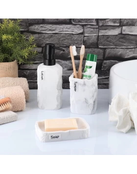 Σετ 3 Αξεσουάρ Μπάνιου polyresin σειρά 6077-6078-6079 Λευκό (Image 1)