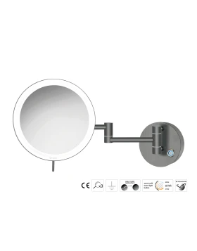 Επιτοίχιος μεγεθυντικός καθρέπτης x3 με LED (Διπλό βραχίονα) Sanco MRLED-701-PVD-05BR PVD Gun Metal Brushed (I