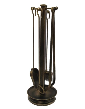 Κρεμανταλάς τζακιού Ρουστίκ με 4 Εργαλεία Αντικέ Χρυσό σειρά 081 (Image 1)