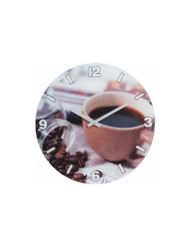 Μεταλλικό Ρολόι τοίχου με αναπαράσταση Καφέ σειρά 5810