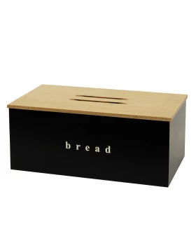 Ψωμιέρα Μαύρη Ματ με Ξύλο Κοπής σειρά 402218-403 (40x22x18cm)