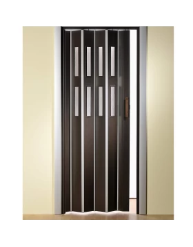 Πτυσσόμενη Πόρτα Φυσούνα Ξύλο Βέγκε με Νίκελ με 2 σειρές τζάμι (Image 1)