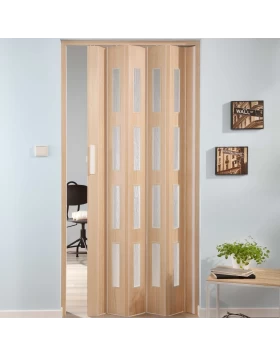 Σφυρήλατη Πτυσσόμενη Πόρτα Φυσούνα σε Ξύλο Οξιάς 3D με 4 σειρές τζαμιών (Image 1)