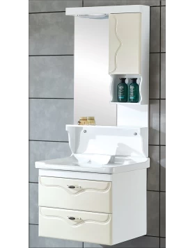 Έπιπλο Μπάνιου με Καθρέφτη & Νιπτήρα σειρά 0091 σε Λευκό Μπεζ (60x47cm)