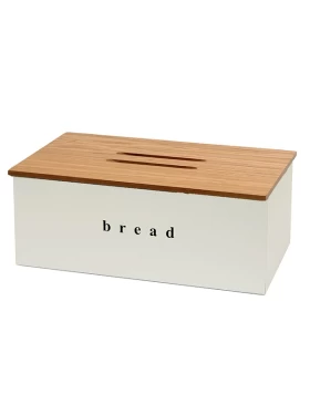 Ψωμιέρα Λευκή Ματ με Ξύλο Κοπής σειρά 402218-034 (40x22x18cm)