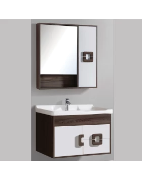 Έπιπλο Μπάνιου με Καθρέφτη & Νιπτήρα σειρά 0085 σε Wenge Λευκό (80x48cm)