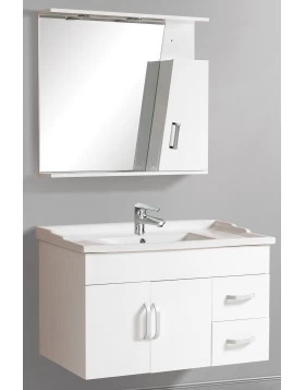 Έπιπλο Μπάνιου με Νιπτήρα, Καθρέφτη & 2 Συρτάρια,2 Ντουλάπια σειρά 0130 Λευκό (90x46cm)