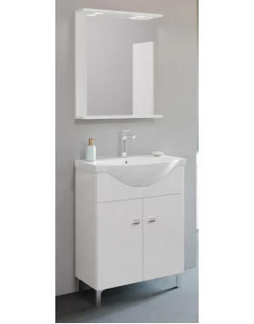 Έπιπλο μπάνιου Smart με Νιπτήρα, Καθρέφτη σειρά 0232 White Glossy (71x62cm)