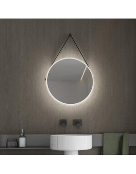 Καθρέπτης με Δερμάτινο Ιμάντα & LED Luminor Hung (Φ.45cm)