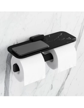 Χαρτοθήκη Διπλή με Εταζέρα Geesa Shift 9948-400 Μαύρο Εφέ Μαρμάρου (Μήκος 30cm) (Image 1)