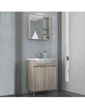 Έπιπλο μπάνιου με 2 Ντουλάπια & Καθρέφτη με Ντουλάπι Drop Alpha 65 Silver Gray(65x33cm)