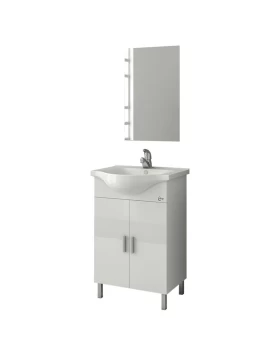 Έπιπλο μπάνιου με 2 Ντουλάπια & Απλό Καθρέφτη Drop Luna 65 Λευκό (60x34cm)