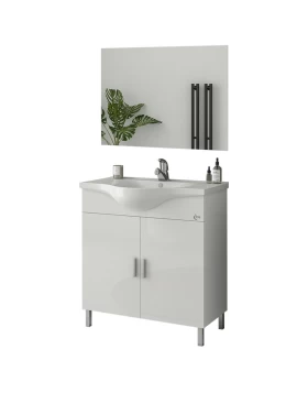 Έπιπλο Δαπέδου με 2 Ντουλάπια & Απλό Καθρέφτη Drop Luna 80 Λευκό (74.5x34cm) (Image 1)