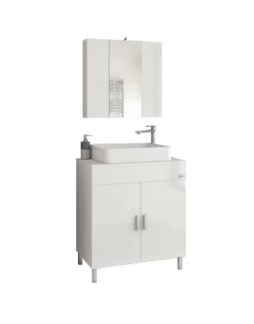 Έπιπλο με Επικαθήμενο Νιπτήρα & Καθρέφτη Ντουλάπι Drop Roma 70 Λευκό (70x39cm) (Image 1)