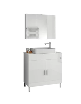 Έπιπλο με Επικαθήμενο Νιπτήρα & Καθρέφτη Ντουλάπι Drop Roma 80 Λευκό (80x39cm) (Image 1)