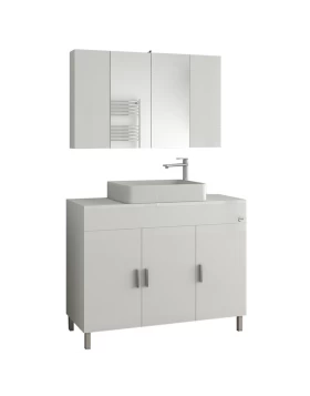 Έπιπλο με Επικαθήμενο Νιπτήρα & Καθρέφτη Ντουλάπι Drop Roma 100 Λευκό (100x39cm) (Image 1)