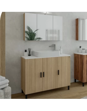 Έπιπλο με Επικαθήμενο Νιπτήρα & Καθρέφτη Ντουλάπι Drop Roma 100 Slavonia Oak 5FRMP10SO (100x39cm) (Image 1)