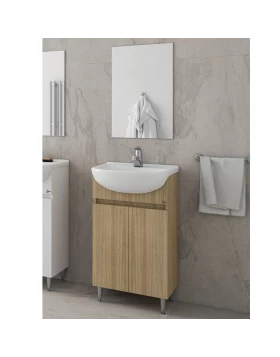 Έπιπλο Δαπέδου με 2 Ντουλάπια & Απλό Καθρέφτη Drop Alfa 65 Slavonia Oak (62x33cm) (Image 1)