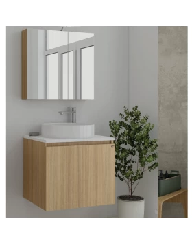 Έπιπλο με Επικαθήμενο Νιπτήρα & Καθρέφτη Ντουλάπι Drop Verona 75 Slavonia Oak 5FVRP75SO (75x45cm) (Image 1)