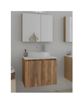 Έπιπλο με Επικαθήμενο Νιπτήρα & Καθρέφτη Ντουλάπι Drop Verona 75 Amber Baroque Oak 5FVRP75BO (75x45cm) (Image 