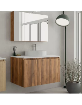 Έπιπλο με Επικαθήμενο Νιπτήρα & Καθρέφτη Ντουλάπι Drop Verona 90 Amber Baroque Oak 5FVRP90BO (90x45cm) (Image 