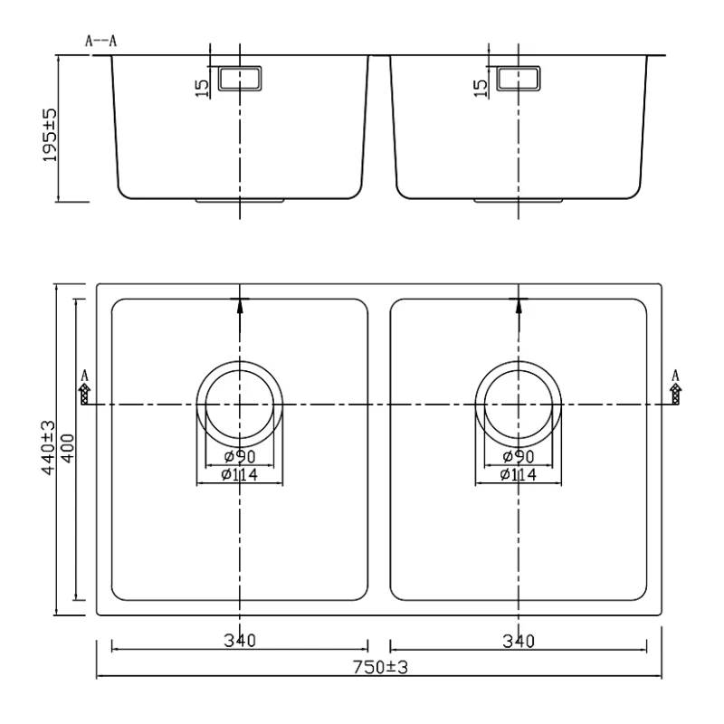 Νεροχύτης Υποκαθήμενος Ανοξείδωτος Geman 33150084 Square (74x44) Inox