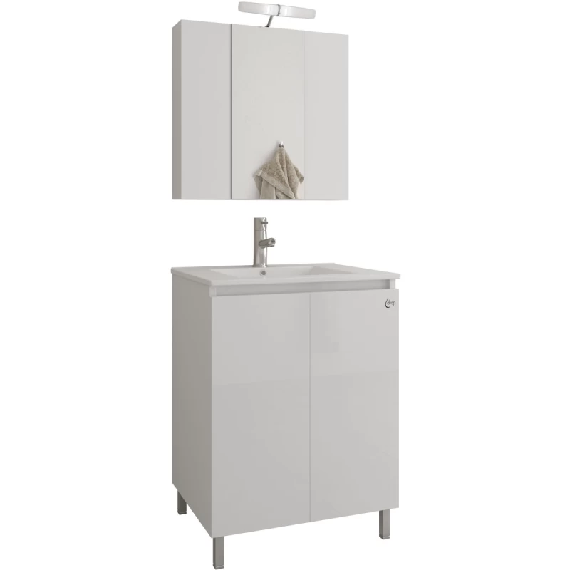 Έπιπλο με 2 Ντουλάπια & Καθρέφτη με 3 Πόρτες Λευκό (60x45x80cm) (Image 1)