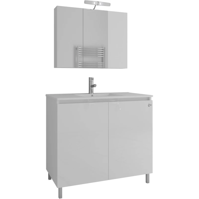 Έπιπλο με 2 Ντουλάπια & Καθρέφτη με 3 Πόρτες Λευκό (90x45x80cm) (Image 1)