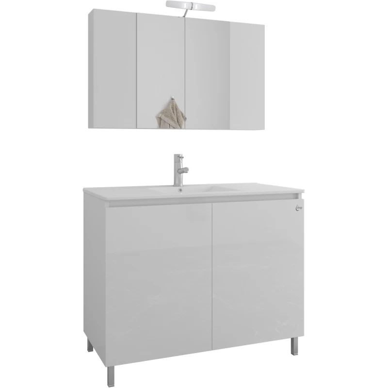 Έπιπλο με 2 Ντουλάπια & Καθρέφτη με 3 Πόρτες Λευκό (100x45x80cm) (Image 1)