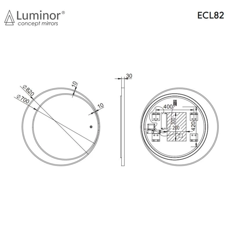 Καθρέπτης Φωτιζόμενος με LED Touch & Μπρονζέ Πλαίσια Luminor Eclipse (Φ.82)