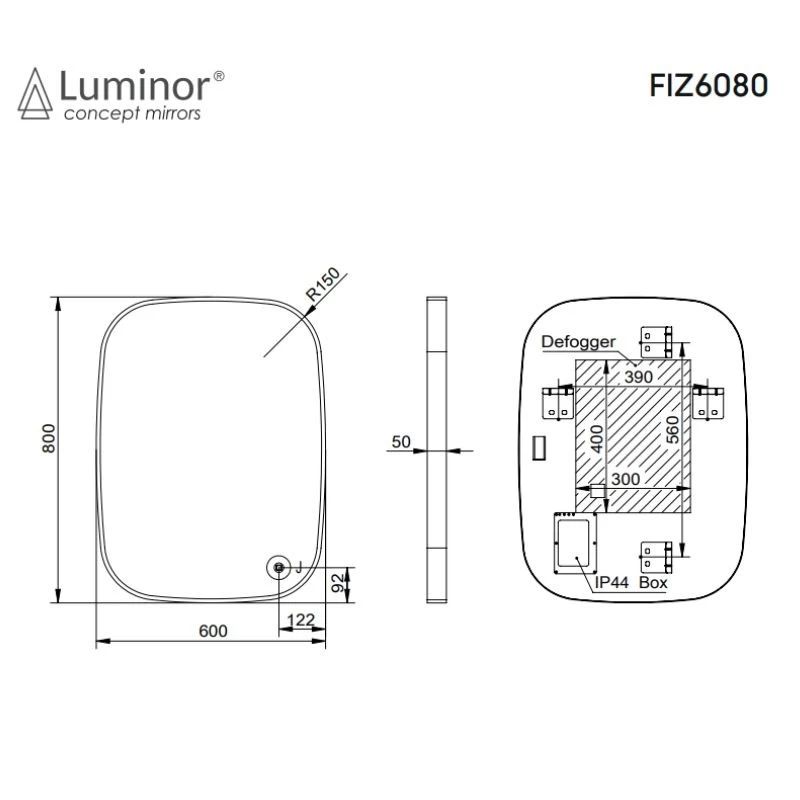 Καθρέπτης Φωτιζόμενος με LED Touch & Black Brushed Πλαίσια Luminor Fiz 60 (60x80cm)