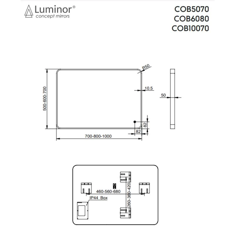 Καθρέπτης Φωτιζόμενος με LED Touch & Μαύρo Πλαίσιο Luminor Cob Light (σε 3 διαστάσεις)