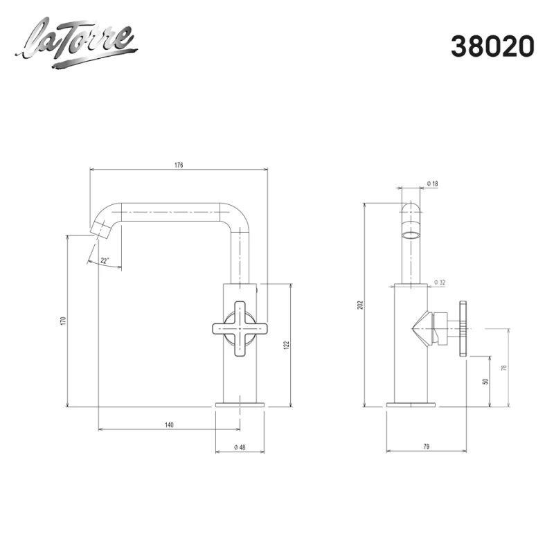 Μπαταρία Νιπτήρος La Torre Elle Cross 38020-100 Χρωμέ (Ύψος 20.2cm)