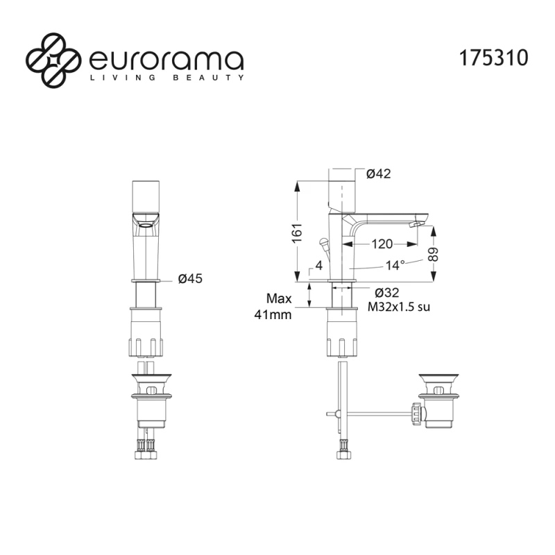 Μπαταρία Μπιντέ Eurorama Res Pro 175360-100 Χρώμιο (Ύψος 16.1cm)