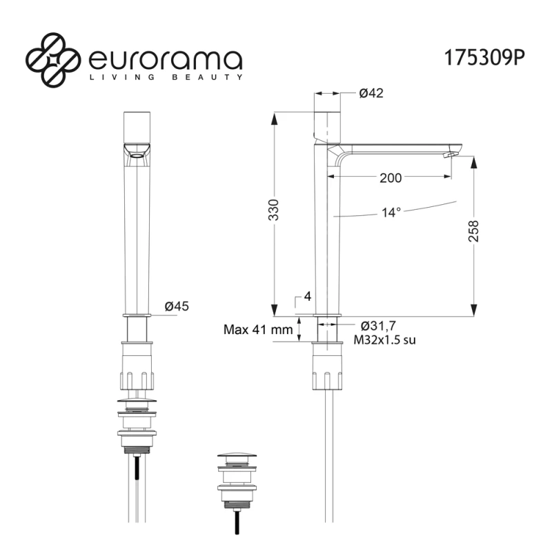 Μπαταρία Νιπτήρος Eurorama Res Pro 175309P-400 Μαύρο Ματ (Ύψος 33cm)