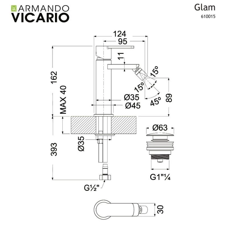 Μπαταρία Μπιντέ Armando Vicario Glam 610015-100 Χρώμιο (Ύψος 16.2cm)