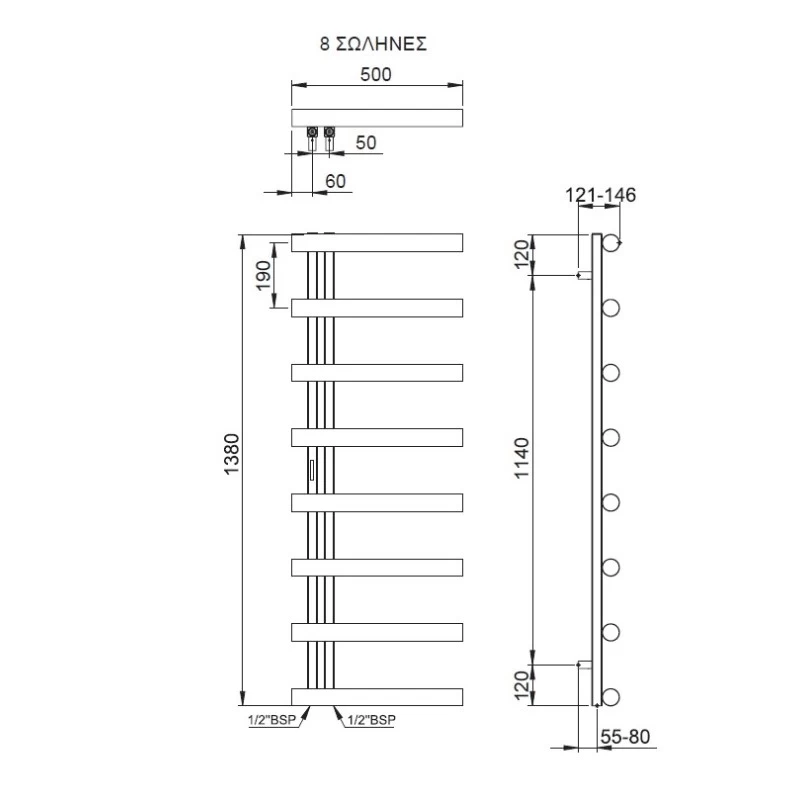 Θερμαινόμενη πετσετοκρεμάστρα – Thermo Accent ACC13850-111 Inox Brushed 50x138cm Kcal/h: 403