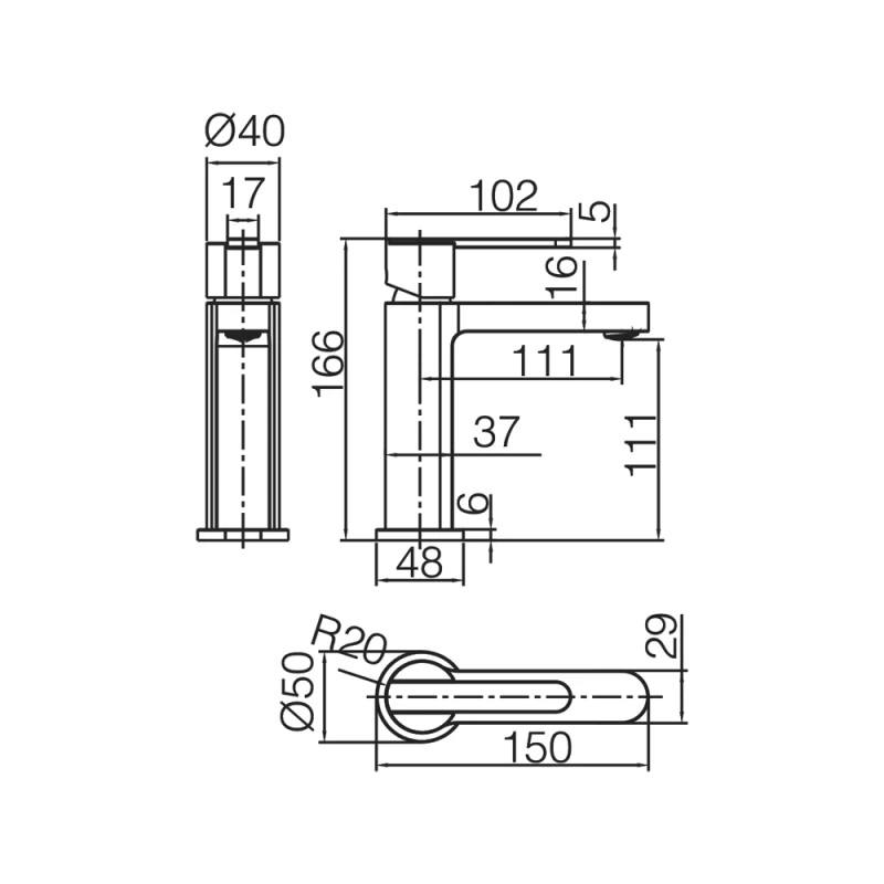 Μπαταρία Νιπτήρος Imex Roma BDR001-1NG Μαύρο ματ (Ύψος 16.6cm)