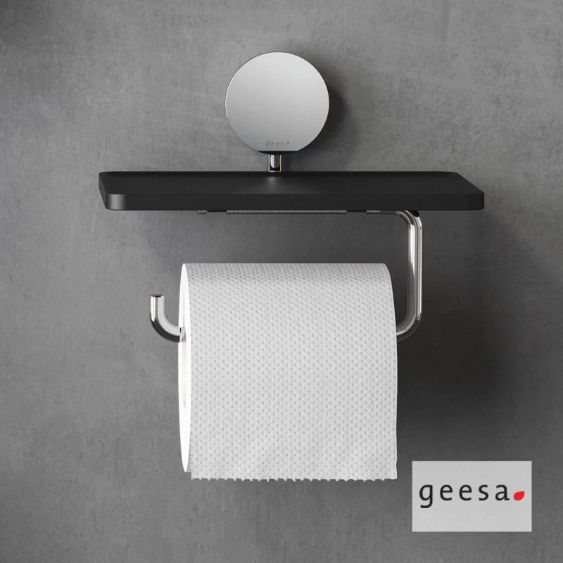 Χαρτοθήκη με Εταζέρα Geesa Opal 7224-100 Χρώμιο με Μαύρο Ματ (Image 2)