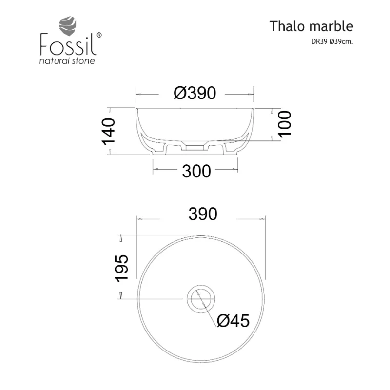 Νιπτήρας Μαρμάρινος Fossil Thalo Marble DR39-524 Emperador Pale (Φ.39cm)