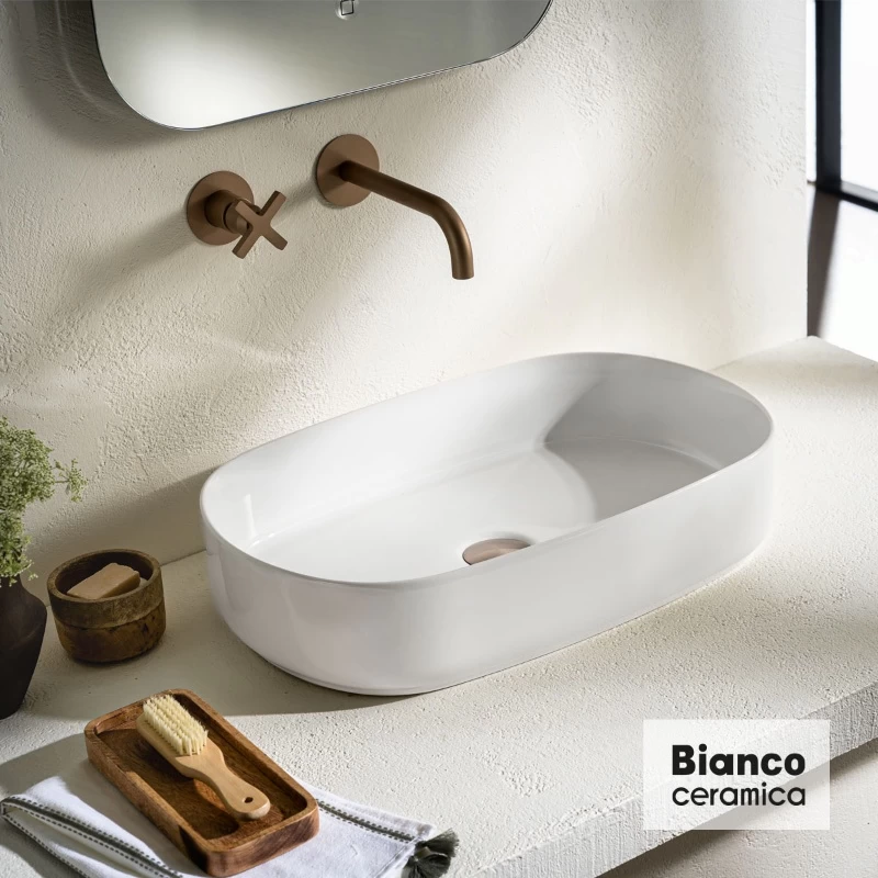 Νιπτήρας Επικαθήμενος Bianco Ceramica Uma 31055-300 Λευκό (55x36cm)