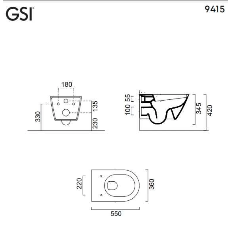 Λεκάνη κρεμαστή GSI Kube-X Swirl 941500C-300 Λευκό (55cm)